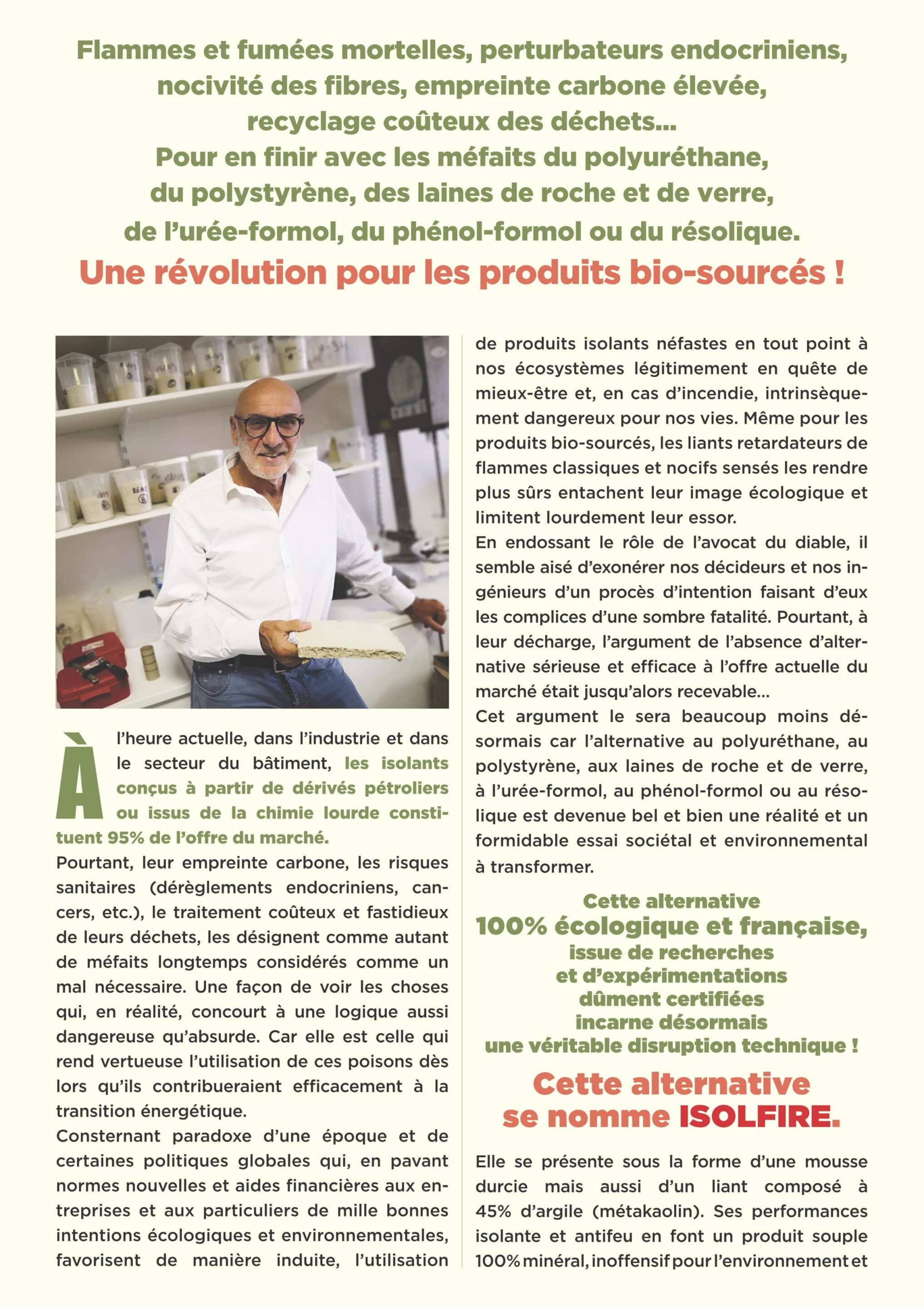 Homme âgé souriant dans laboratoire avec texte écologique