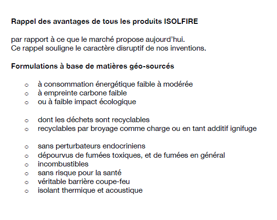Texte sur les avantages des produits ISOLFIRE